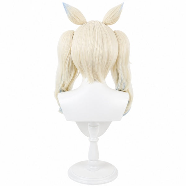 Back view of Rua Abysgard pre‑styled cosplay wig, showing wig cap construction and wavy twin‑tails shape, synthetic cos wig rear display