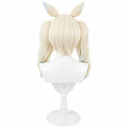 Back view of Rua Abysgard pre‑styled cosplay wig, showing wig cap construction and wavy twin‑tails shape, synthetic cos wig rear display