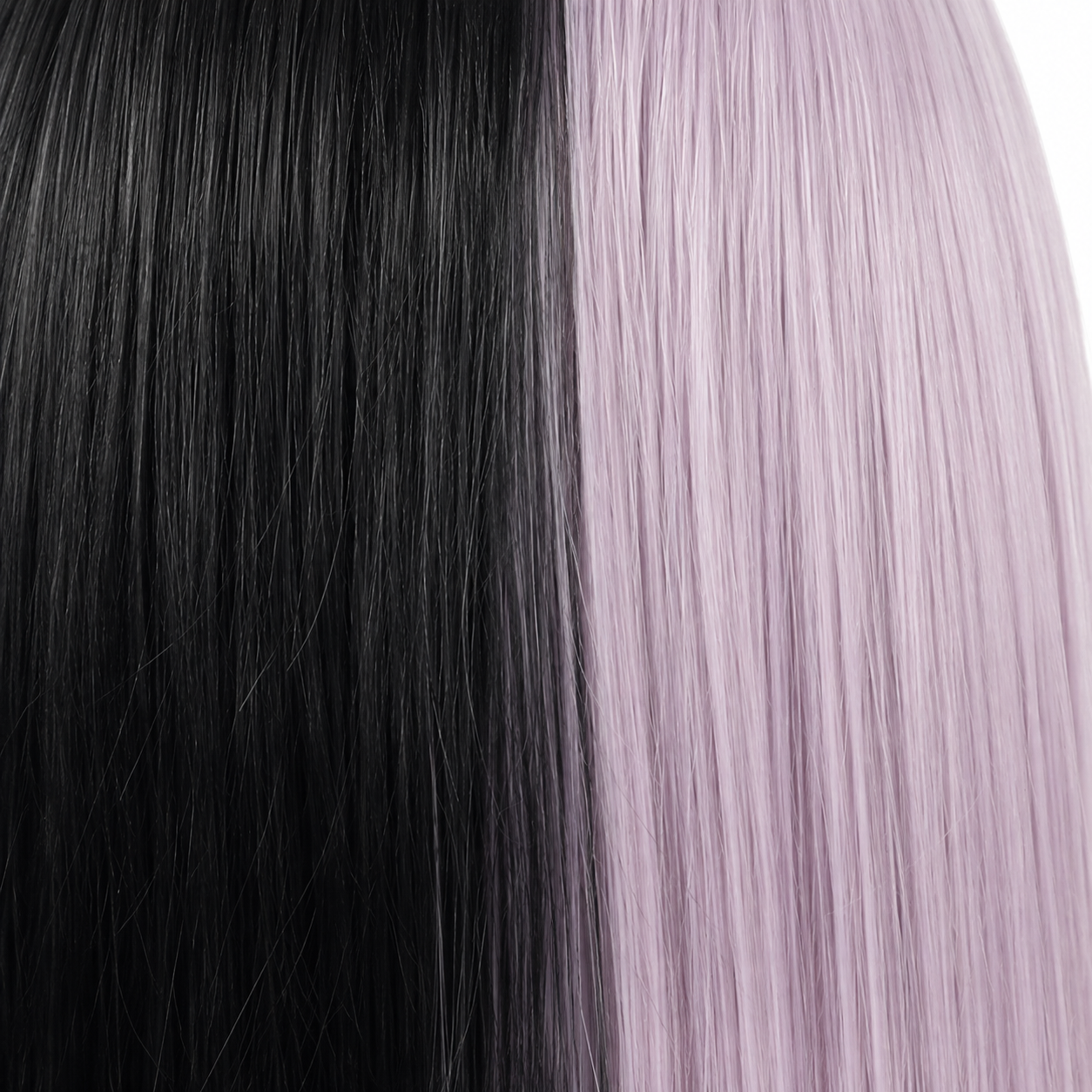Close‑up of black lavender split cos wig hair fiber texture