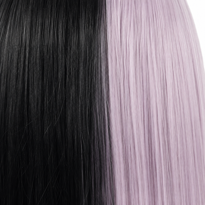 Close‑up of black lavender split cos wig hair fiber texture