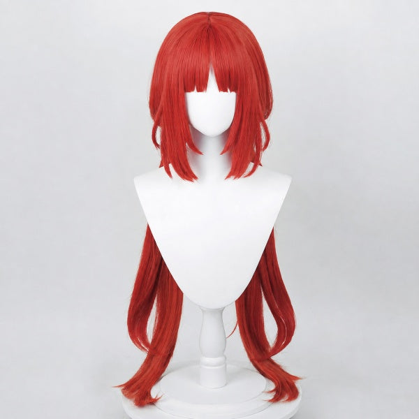 Straight front shot anime cosplay wig, vibrant red long pigtails heat‑resistant fiber for convention party