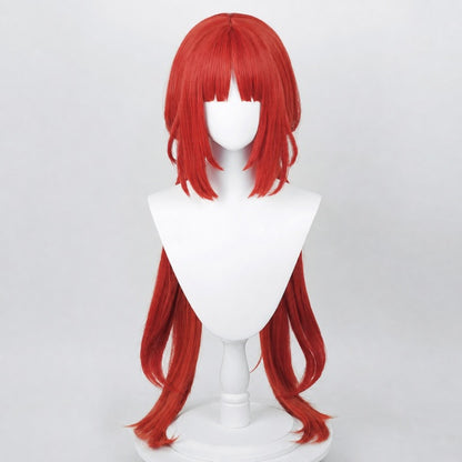 Straight front shot anime cosplay wig, vibrant red long pigtails heat‑resistant fiber for convention party